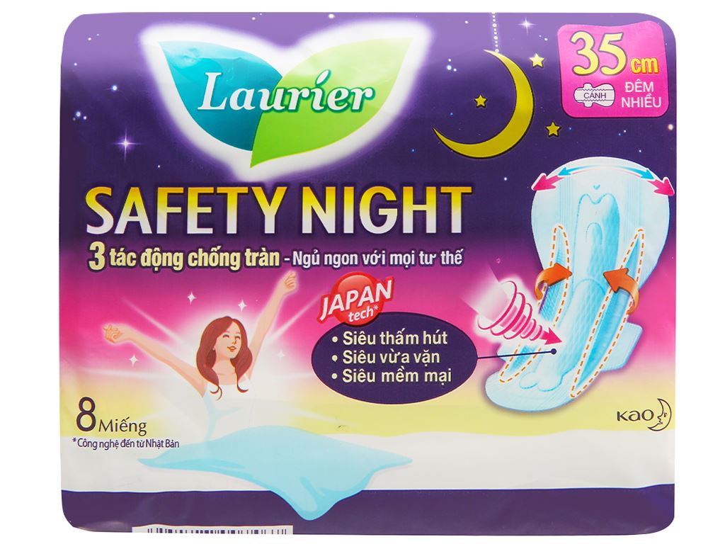 BĂNG VỆ SINH ĐÊM LAURIER SAFETY NIGHT 35CM GÓI 8 MIẾNG