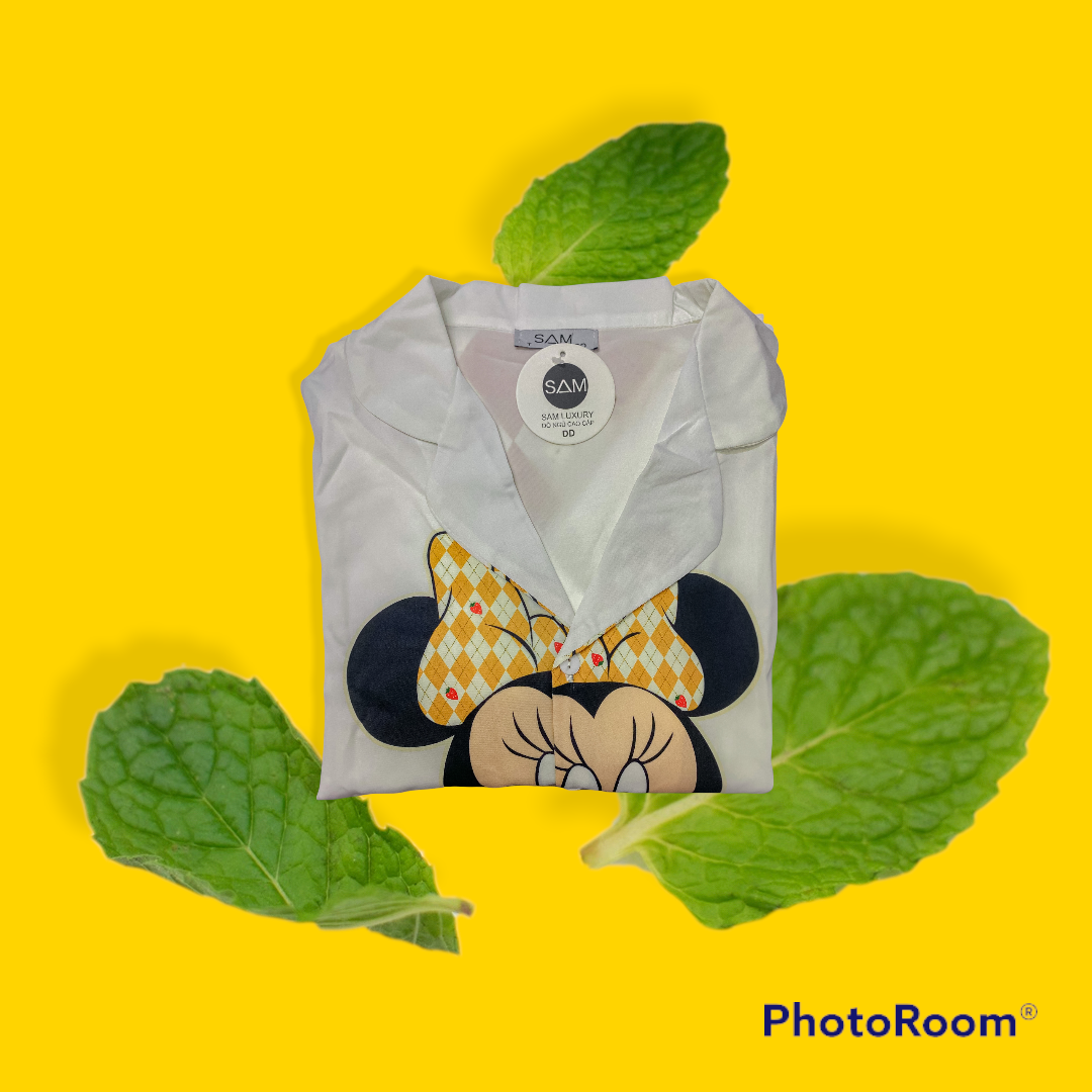 Bộ Pizama Lụa mango hoạ tiết hoạt hình Chuộc Mickey