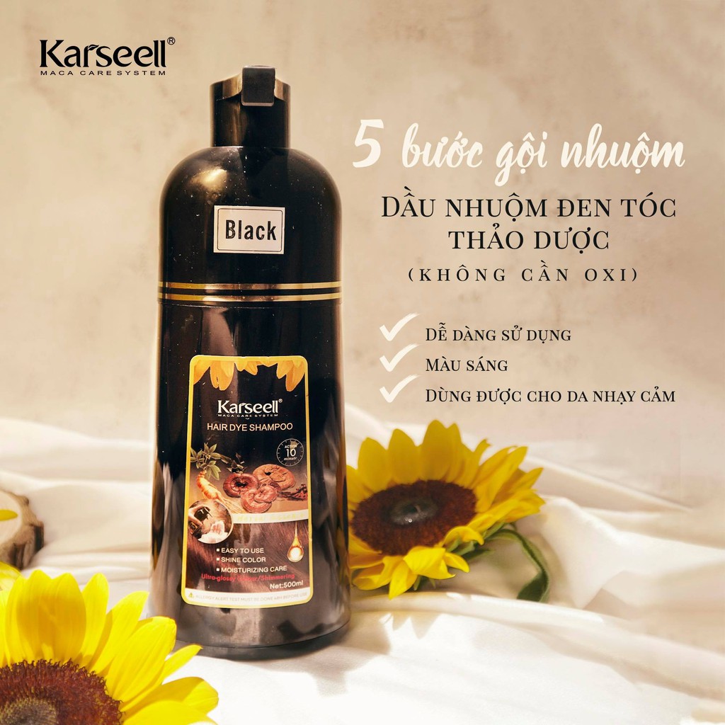 Dầu gội phủ bạc nhuộm đen -nâu tóc thảo dược karseell – 500ml