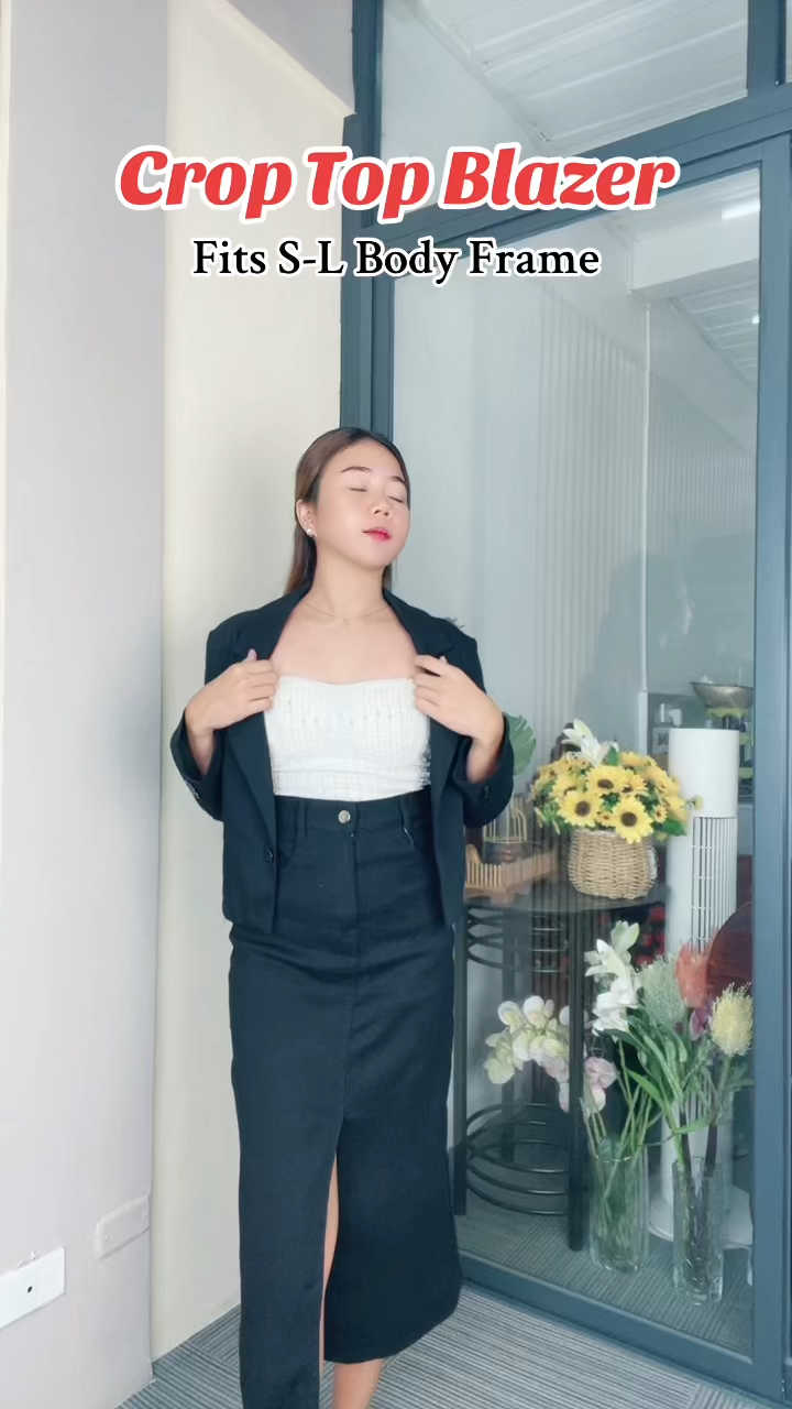 Hello Moderne Blazer Crop Top Long Sleeves S-M Lapel Collar No Pocket Both  Casual Formal Wear Women 8635