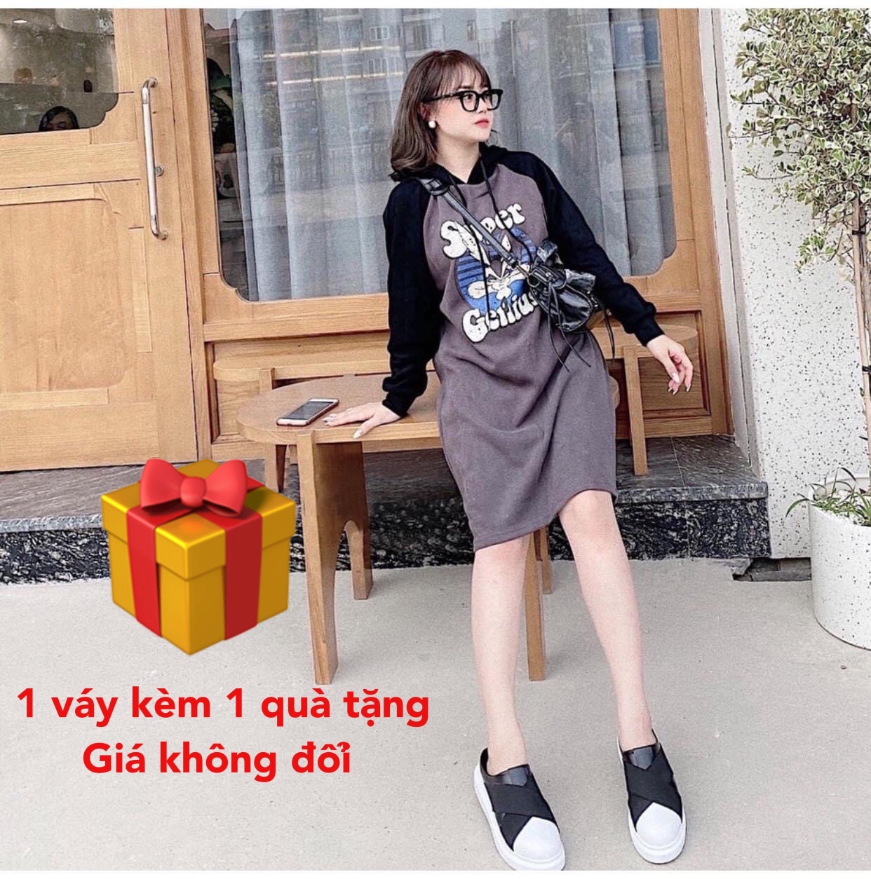 Váy xuông dáng dài/Váy hoodie dài tay có mũ /Đầm bầu