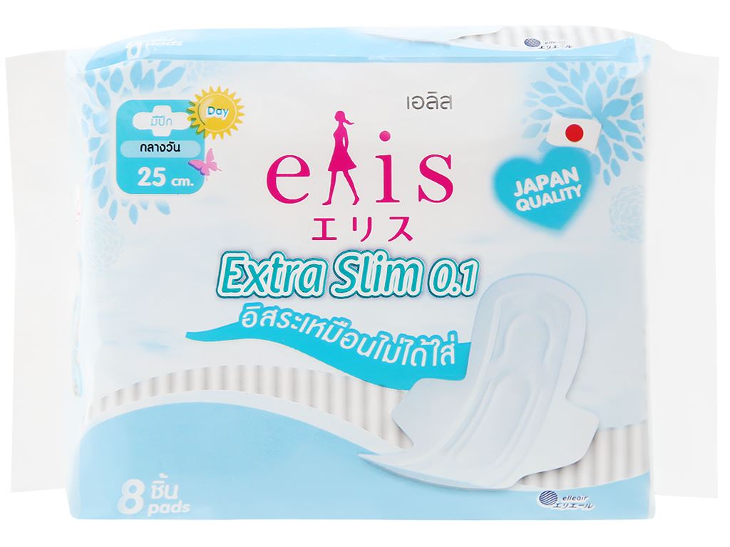 Băng vệ sinh Elis Extra Slim 0.1 siêu mỏng cánh 8 miếng 25cm