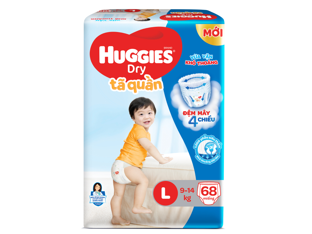 Ta quần Huggies Dry size L 68 miếng cho bé 9 - 14kg