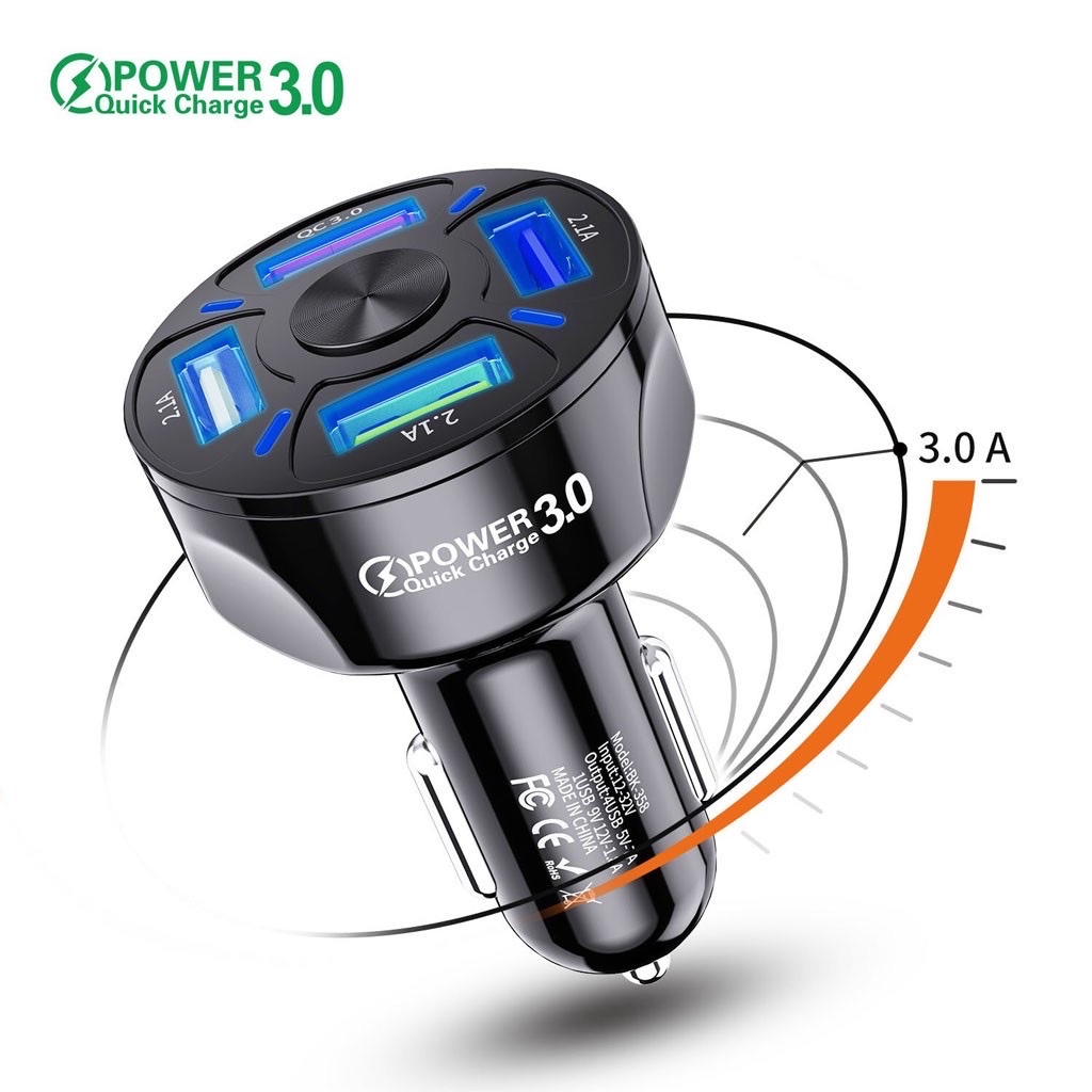 Tẩu sạc ô tô - tẩu sạc nhanh ô tô 4 cổng usb - tiện lợi