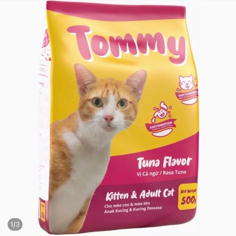 Thức ăn hạt khô cho mèo vị cá ngừ Tommy Tuna Flavor Kitten Adult Cat gói 500g