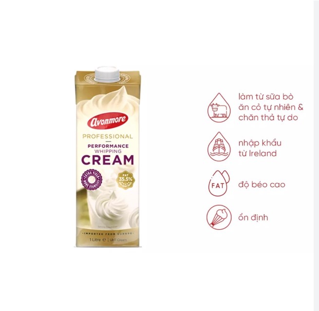 Whipping Cream Avonmore hộp 1L - Xuất xứ New Zealand 
Kem sữa Avonmore hộp 1L