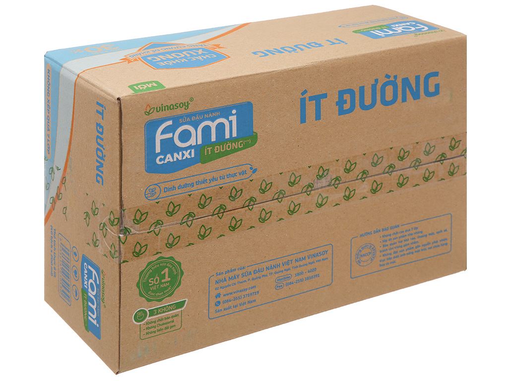 Thùng 40 bịch sữa đậu nành ít đường Fami Canxi 200ml