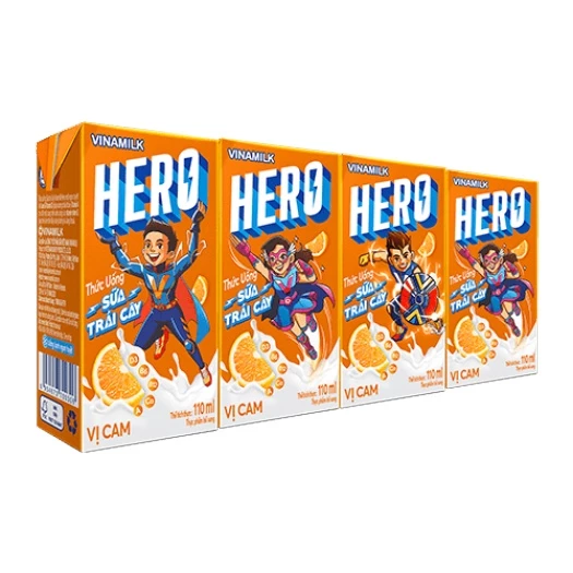 Lốc sữa trái cây Hero 4hộp 110ml vị dâu 
,cam