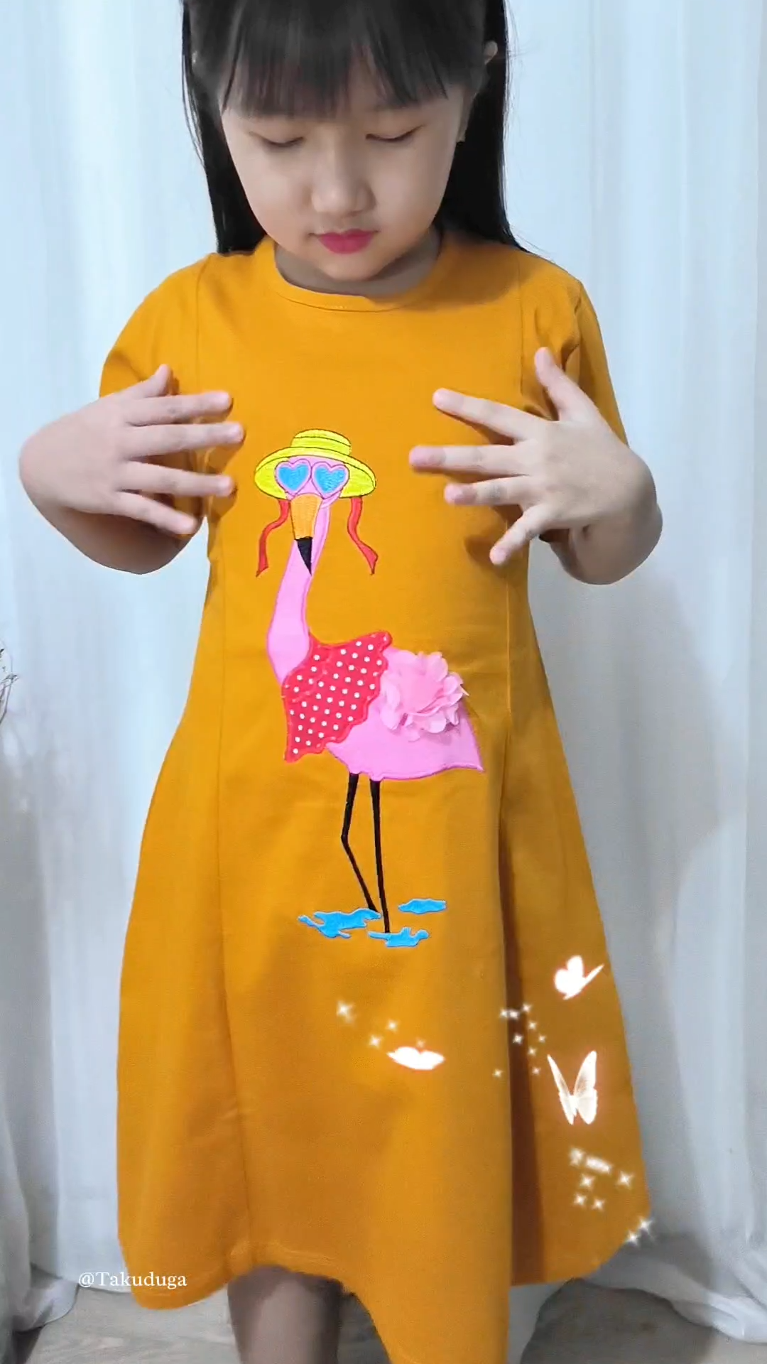 Baju Anak Cewek Perempuan Dress Kaos Usia Tanggung Umur 3 4 5 6 7 8 Tahun Bordir Flamingo Cute