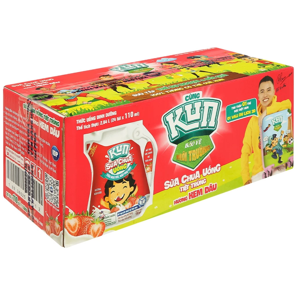 Sữa kun 24túi×110ml hương dâu ,cam