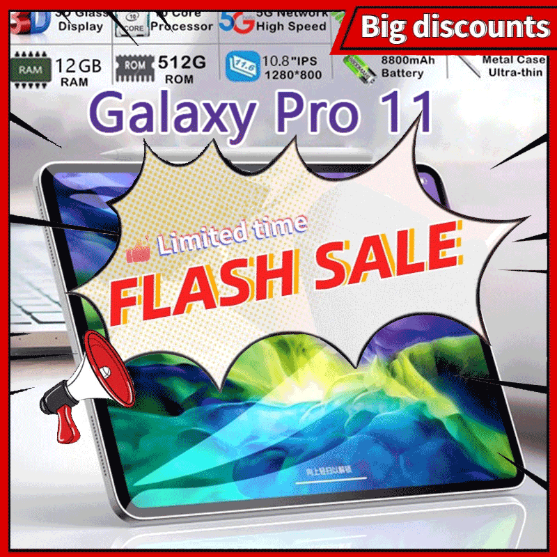 Máy tính bảng chính hãng Galaxy Pro11 Cuộc gọi mạnh mẽ Máy tính bảng hai SIM 3G/4G/5G Dung lượng lớn 16GB + 512GB 10,8 inch Máy tính bảng giá rẻ dành cho sinh viên Máy tính bảng học tập Giáo dục trực tuyến Máy tính bảng Android