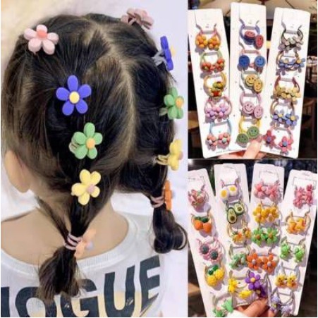 Vỉ 10 dây buộc tóc cho bé gái hoạt hình dễ thương