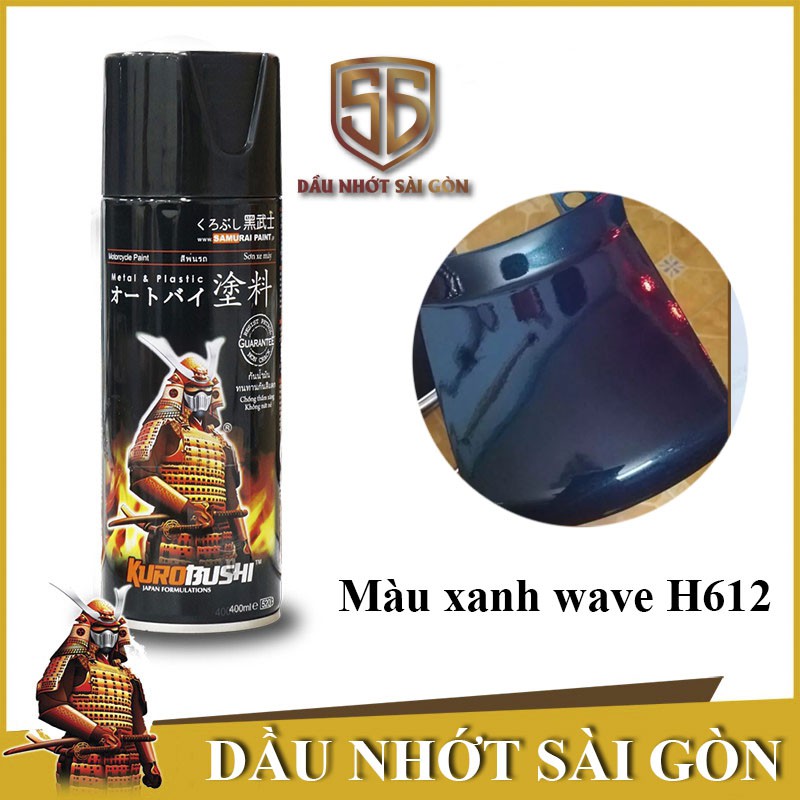 H612 _ Chai sơn xịt sơn xe máy Samurai H612 màu xanh nhớt Wave Honda _ Honda wave Green samurai
