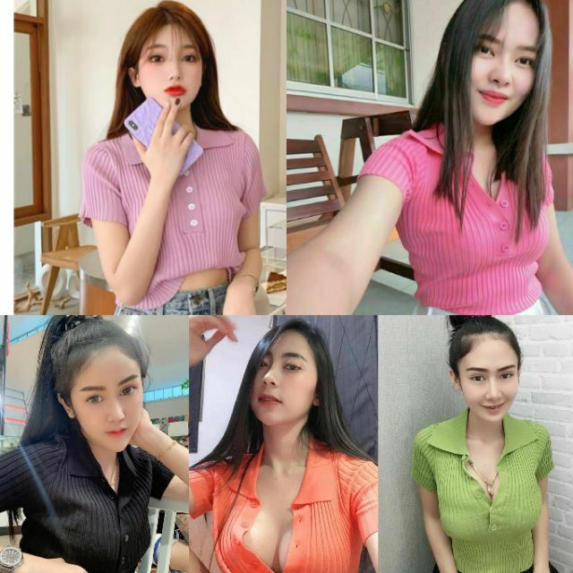 🌈SpinnyHouse🌈 เสื้อคอปก แต่งกระดุมหน้า กระดุม 5 เม็ด เสื้อครอป ผ้าเนื้อหนานิ่มๆ งานนำเข้า น่ารักมาก เกาเว่อ E101B ราคา 86 บาท*ส่งฟรี