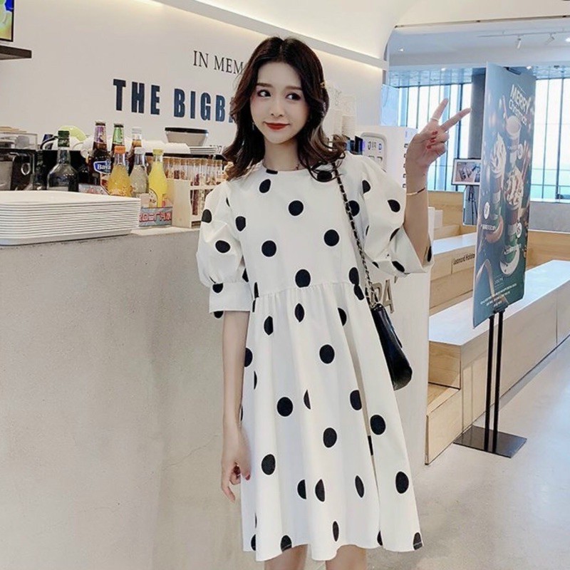 Đầm babydoll bi đen