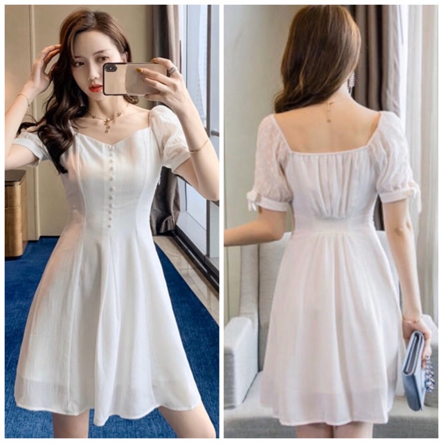 Đầm trắng phối tay voan