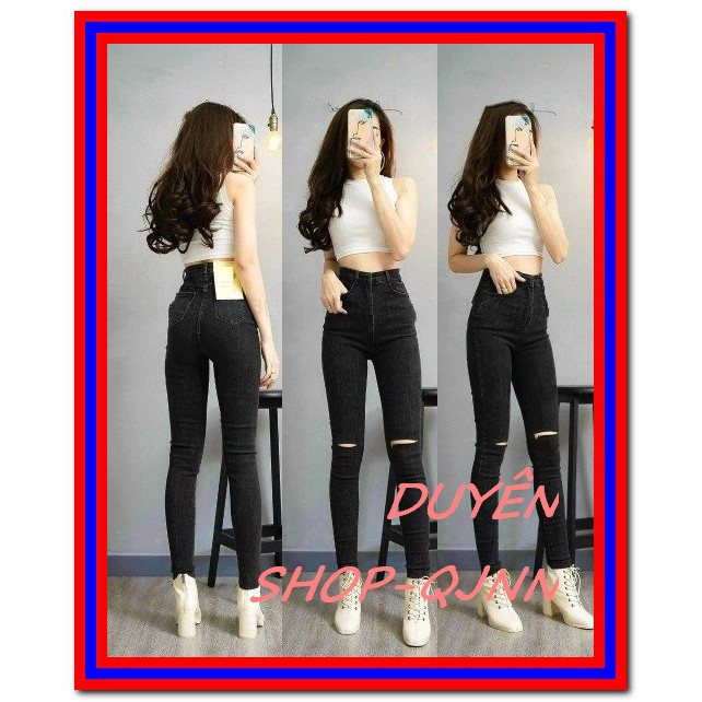 Quần jean nữ đen rách gối siêu xịn với chất jean giãn tốt fome chuẩn xịn -l28