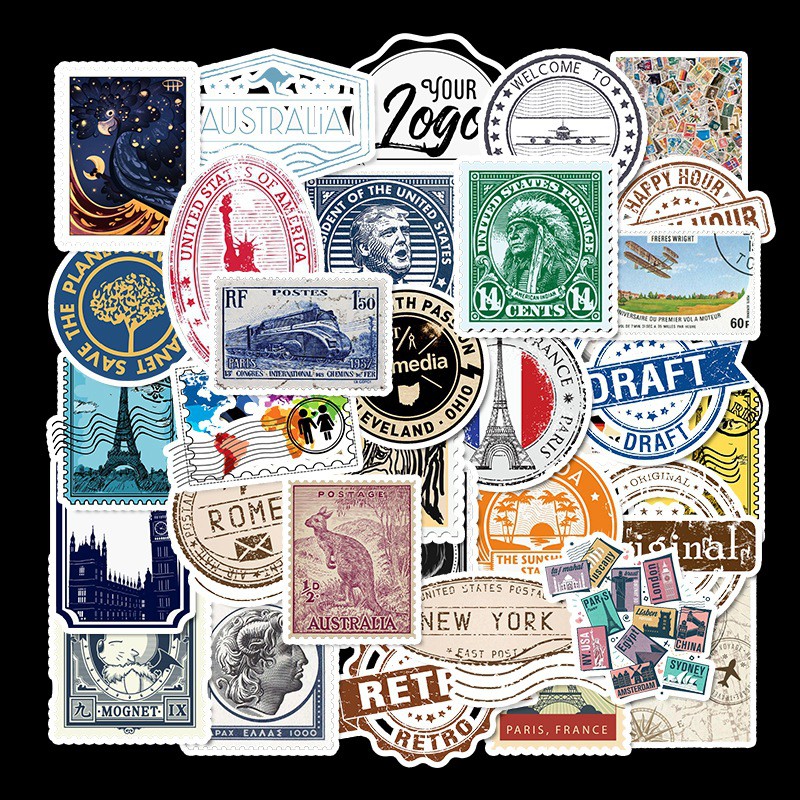H93 - Sticker Con TEM biểu tượng các quốc gia - PVC/ Hình dán Chống nước Mũ bảo hiểm Vali Laptop Điện thoại