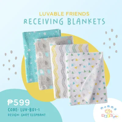 Luvable Friends Receiving Blankets Flannel, 4 pack, Gray Elephant design