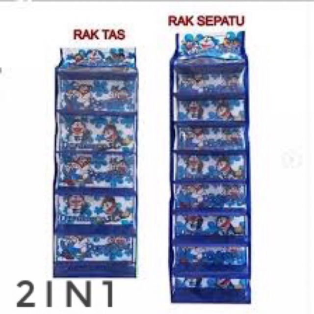 [2in1 Set] Rak Sepatu+Rak Tas Susun Gantung Motif Karakter 2in 1