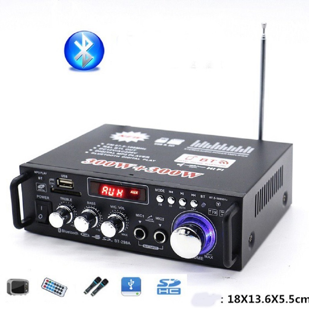 Amly Mini Bluetooth BT-298A Cao Cấp, Amply mini Karaoke Tại Nhà, Âm ly mini cho xe Ôtô