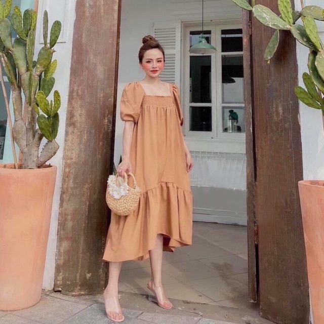 Đầm kem đuôi cá nhúng thun ngực
