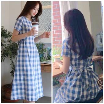 Đầm caro xanh form dài (kèm hình thật)