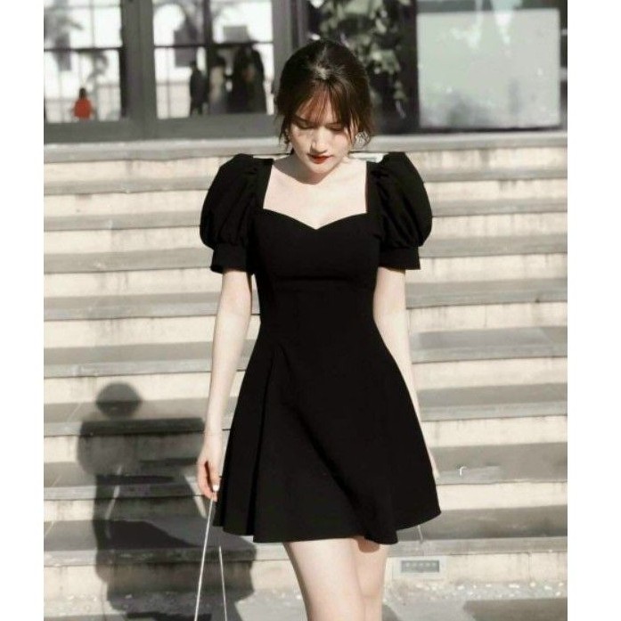 Đầm dự tiệc tay phồng dáng xòe màu đen entyty - cn-01