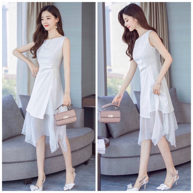 Đầm trắng phối voan