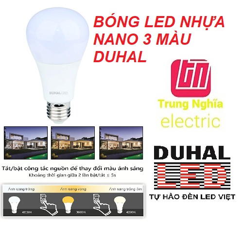 Bóng led bulb tròn 3 màu duhal 3w 5w 7w 9w | bảo hành 12 tháng