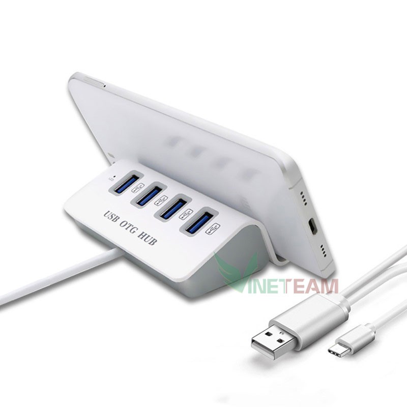 Bộ Chia 4 Cổng USB OTG HUB Chuẩn Type-c Kiêm Giá Đỡ