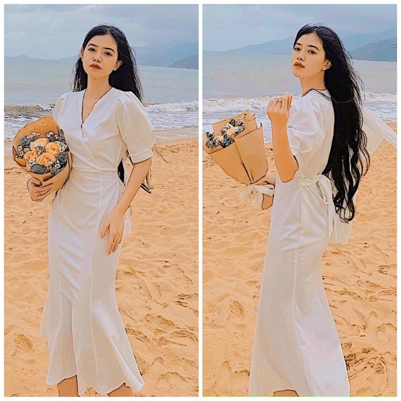 Đầm trắng đuôi cá form dài