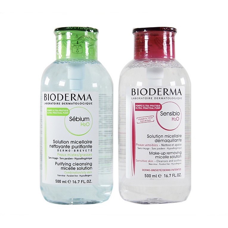 BIODERMA Sensibio H2O Solution Purifying Cleansing - Sensitive skin 500ml. เมคอัพรีมูฟเวอร์พิ้งค์แอนด์กรีนไบโอเดอร์มา