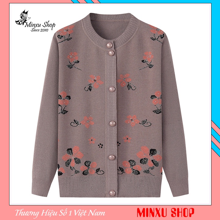 áo khoác cardigan cài cúc, áo len trung niên không cổ phong cách sang trọng món quà tặng ý nghĩa cho bà cho mẹ