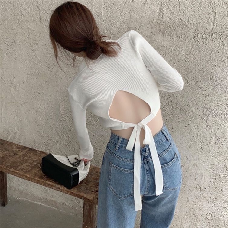 ÁO CỔ BẺ HỞ LƯNG BUỘC DÂY SAU THUN GÂN - CT33