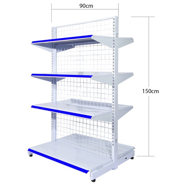 Giá kệ siêu thị đôi dài 90cm x rộng 80cm x 150cm x 4 tầng - bộ độc lập giữa nhà
