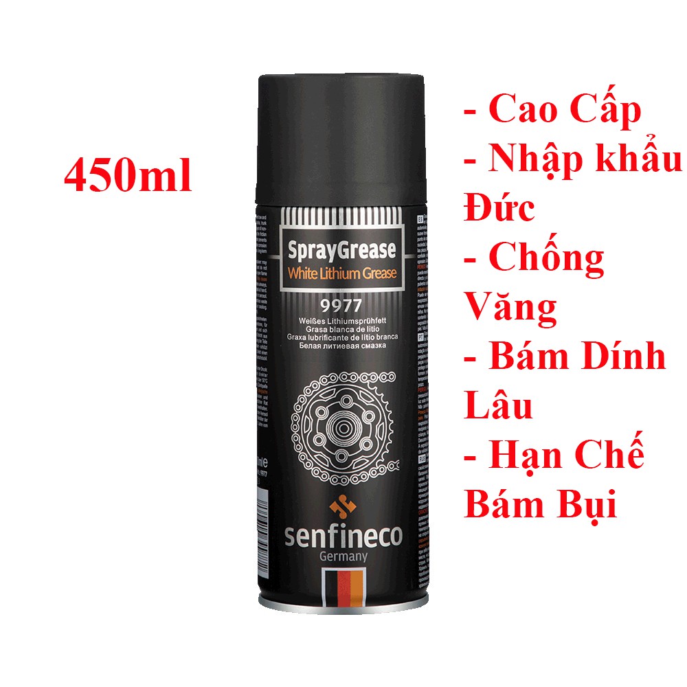 [HCM]Chai 450ml Xịt dưỡng sên Senfineco nhập khẩu Đức- 9977 Spray Grease 450ml - Cam kết không văng không bám bụi lâu khô