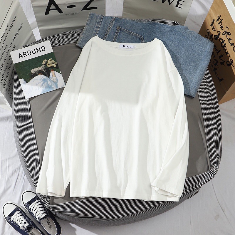 Áo phông trơn tay dài phom rộng dáng unisex trend 2021