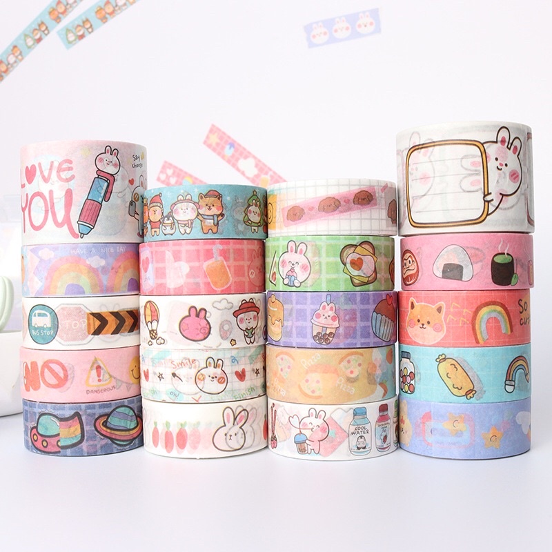 Washi tape trang trí 1.5cm x 5m nhiều mẫu băng keo grid tape trang trí bujo diy Bukao