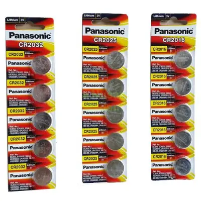1 Strip Baterai Lithium Panasonic 3V CR 2032 2025 2016 Baterai Kancing 1 Strip ( 5 buah )