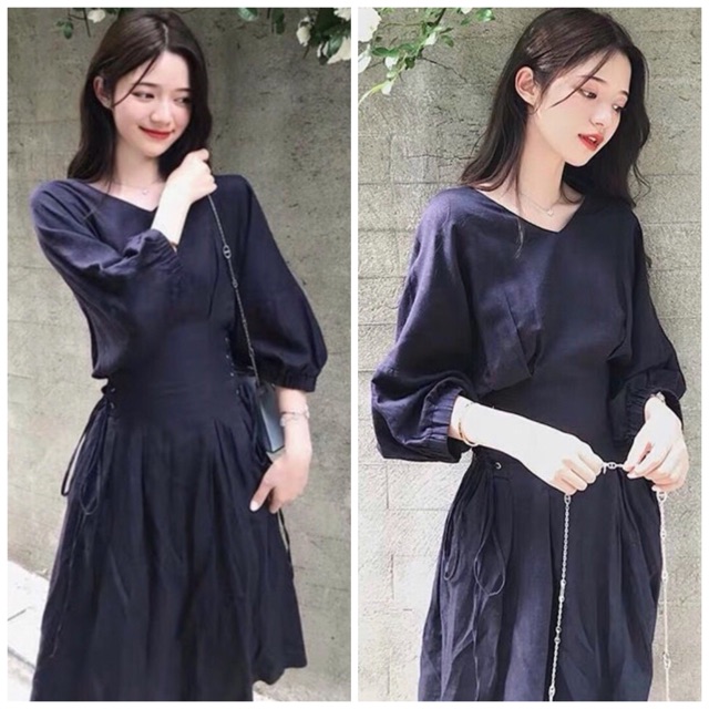 Đầm đen tay lỡ đan dây eo