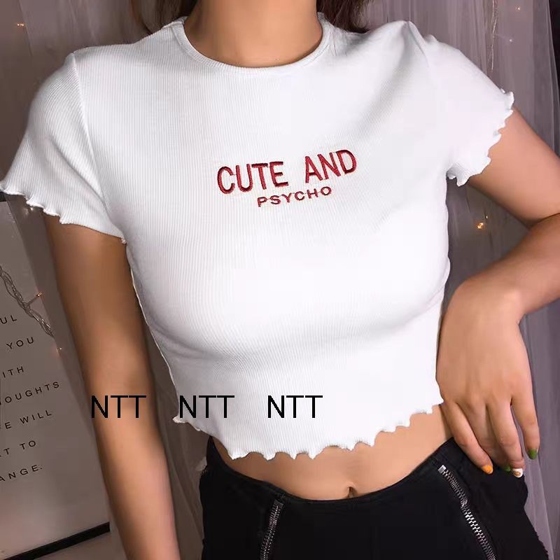 Áo croptop thêu chữ cute_and