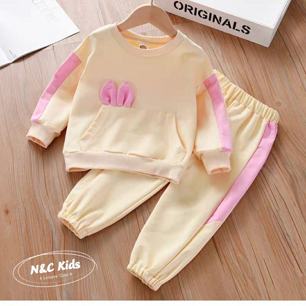 Đồ bộ bé gái bộ nỉ bông nơ thỏ XHN779