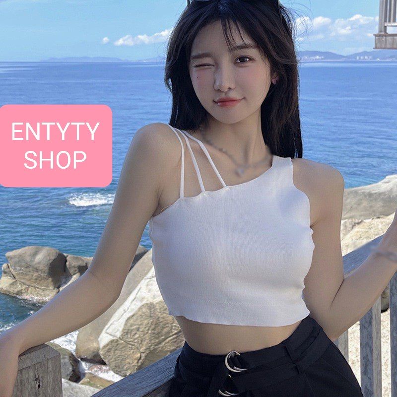 Áo 3 dây chéo thân dáng croptop thun gân - A23D