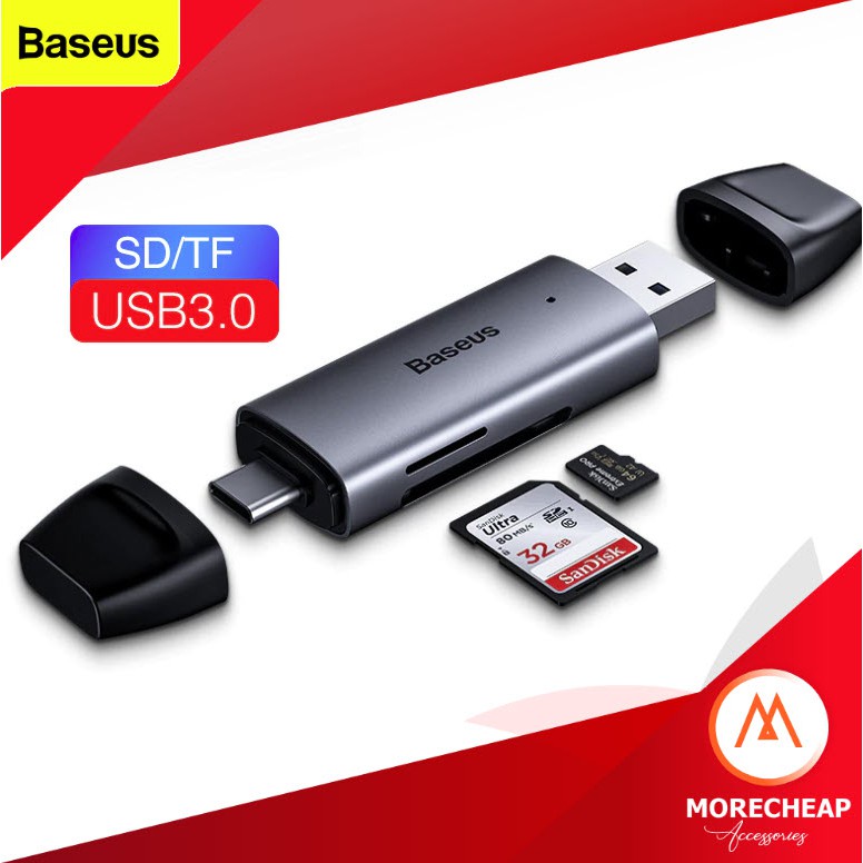 🔥ถูก/แท้🔥Baseus OTG Card Reader Adapter SD TF Memory Type-C + USB 3.0 for PC Laptop tablet Smartphone #U87