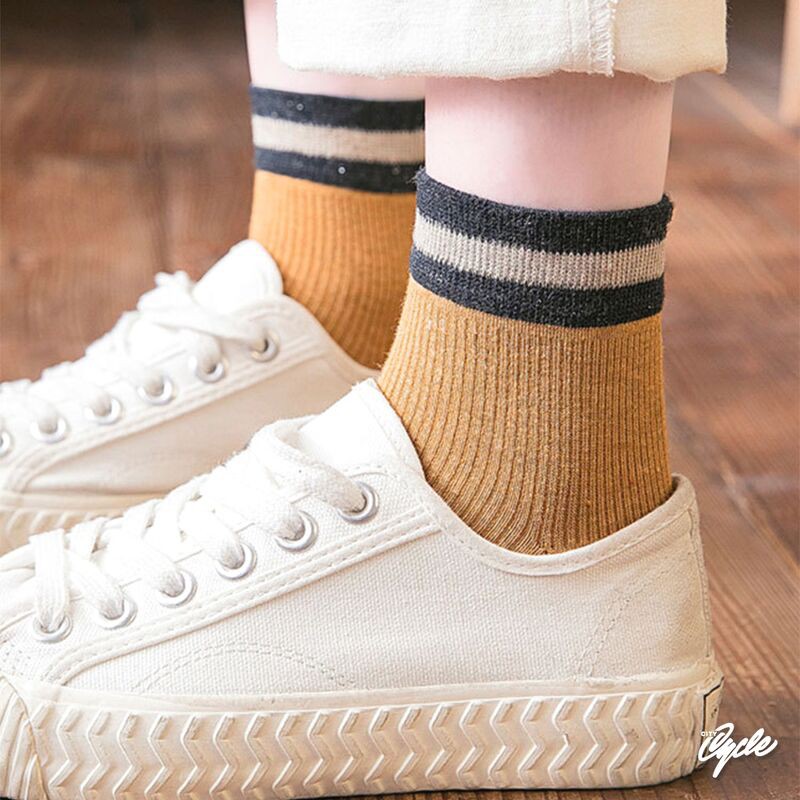 Tất nam nữ viền cổ 0220 city cycle - vớ cao cổ kẻ unisex