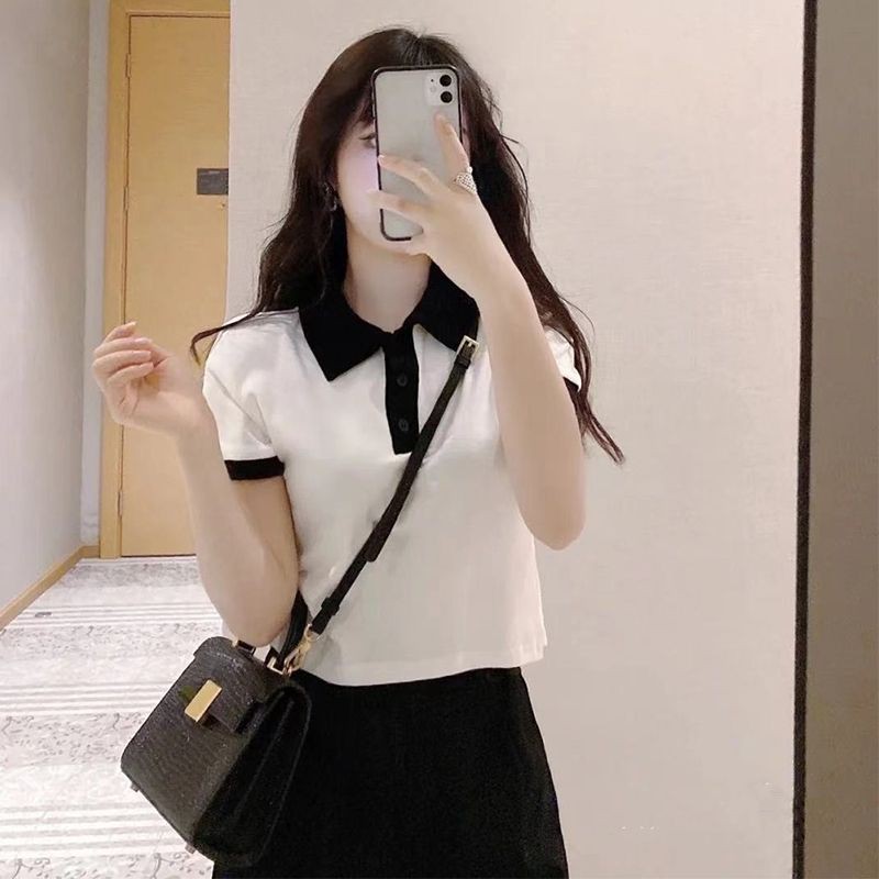Áo croptop cổ bẻ phối cổ entyty - cn12
