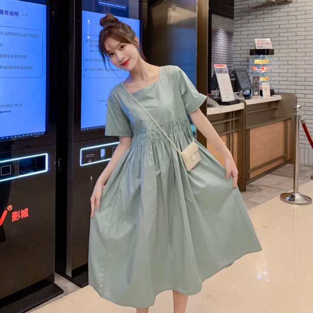 Đầm suông mint nơ sau