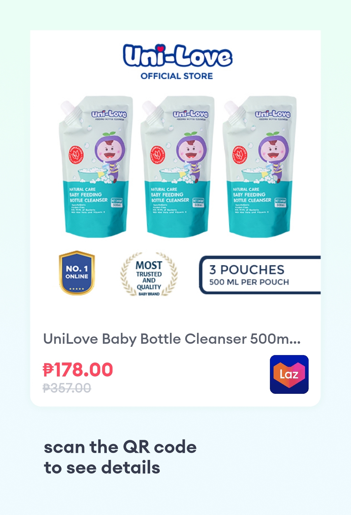 UniLove Baby Bottle Cleanser 500ml Pack of 3