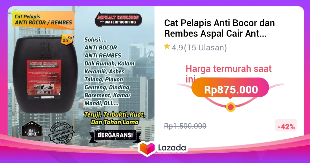 Cat Pelapis Anti Bocor Dan Rembes Aspal Cair Anti Bocor Asphalt Emulsion For Waterproofing 25 Kg